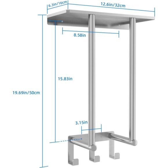 Towel Racks for Bathroom Wall Mounted,  Towel Rack with Shelf & 3 Hooks - Picture 6 of 7